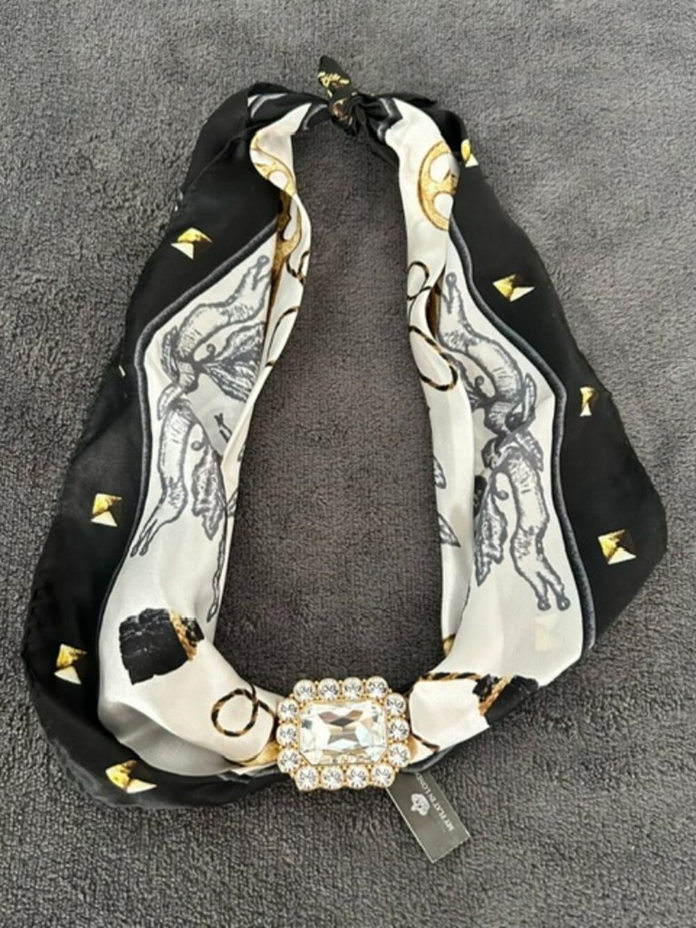 NWT Silk Scarf Necklace Brighton My Flat In London Jan Haedrich, Swarovski Slide